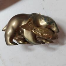 Vintage Brass Bear with a Fish in its Mouth Approx 6