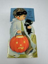 Vintage Halloween Greeting Card Boy Mask Black Cat JOL Pumpkin Bucket picture