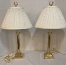 VTG Pair Baldwin Brass Candlestick Table Lamps  W/Original Shades 27.5” Tall picture