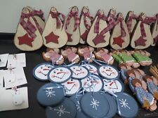 Lot of 40+ primitive rustic country Christmas ornaments - Santa, angels, snowman picture