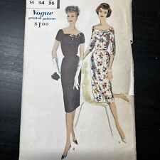 Vintage 1950s Vogue 9835 MCM Square Back Neckline Dress Sewing Pattern 14 XS CUT picture