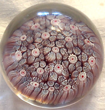 Paperweight Art Glass Pink Floral Ring Millefiori Clear Base & Dome Top VTG picture