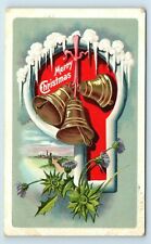 Postcard Merry Christmas embossed bells snow icicles 1912 X80 picture