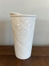 STARBUCKS 2012 Quilted Ivory Siren Ceramic Tumbler Travel Mug 10oz with Lid picture