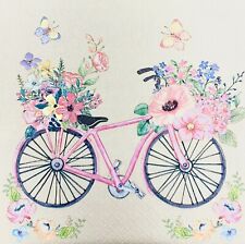 Two Individual Luncheon Decoupage Paper Napkins Floral Flowers Bicycle Spring picture