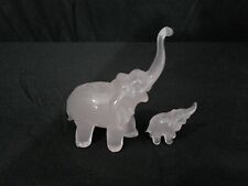 🌸 Vintage Pink Glass Art Elephant Figurines - Mother & Baby 🌸 picture