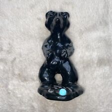 **RARE** Maria Martinez Signed Pueblo Black Pottery Bear  w/Turquoise picture