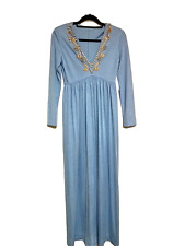 VTG HIPPIE “Donna Summer” 70s Shimmer Powder Blue Beaded Long Slv Maxi Dress S-M picture