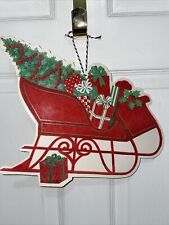 Final Price‼️Vtg Christmas Felt santa sleigh die-cut double-side cardboard  14x9 picture