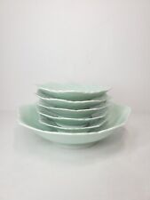 Celadon Cabbage Leaf Flower Dishes Bowls Made in Japan 6 Pcs. Rare HTF Mint 1950 picture