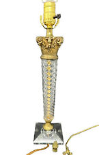 Vtg MCM Hollywood Regency Baccarat Style Spiral Crystal Column Gold Lamp 28.5 “ picture