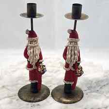 set of 2 Santa Claus Candlestick Holders metal FIMO clay Christmas decor Xmas  picture