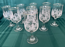 9 Vintage Libbey Arby's Frosted Winter Etched Pattern Gold Rim Goblets 12 oz. 7