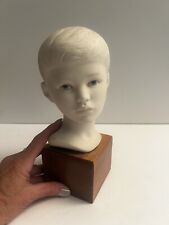 Cybis Vintage Bisque Porcelain Bust Head of a Boy on Wood Base 9 1/2