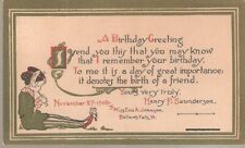POSTCARD - BEAUTIFUL PERSONAL BIRTHDAY GREETINGS, BELLOW FALLS, VT , 1908  LOOK picture