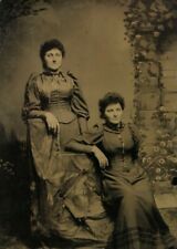 C.1880s Tintype 2 Pretty Women Wide Eyed Sisters Corset Victorian Dress T53 picture