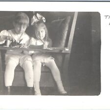 c1910s Endearing Playmates Drawing RPPC Boy Sailor Costume Girl Real Photo A143 picture