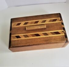 Hand Made Wooden Box With Multicolor Wood Inlay Folk Art Piece Vintage As-Is picture