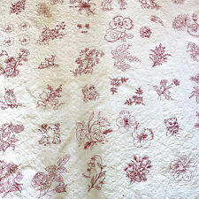 ANTIQUE RARE Handmade Pinkwork Redwork Embroidery QUILT Coverlet 1898 69