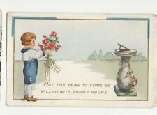 HAPPY NEW YEAR POSTCARD BOY WITH FLOWERS VINATGE picture