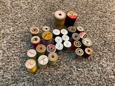 26 Vintage Sewing Thread Wood Spools 1940s Mixed LOT COTTON &Variety Estate Sale picture