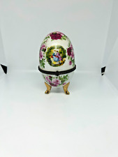 Vintage Porcelain Chinese Egg Hinged Trinket Box Pink Floral Three Footed picture