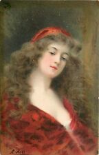 Tuck Connoisseur Ser. 2731, Beatrice, Beautiful Brunette w/ Red Dress & Hat picture