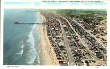 VTG 1935 LINEN PC AERIAL VIEW HERMOSA BEACH CA W/ MANHATTAN BEACH IN DISTANCE picture