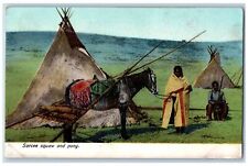 c1905's Native American Sarcee Squaw & Pony Alberta Canada CA Antique Postcard picture