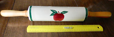 antique Watt pottery rolling pin with wooden handles, apple pattern picture