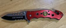 Fire Fighter Multi Use Folding Knife Combination Blade All Metal Handle picture