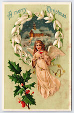 Vintage Antique C1910 Merry Christmas Angel Holding Glass Of Wine Postcard P159 picture