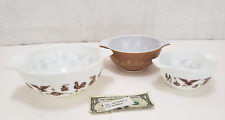 Pyrex Bowls Early American Eagle Nesting LOT of 3 Pattern White Brown .5 1.5 2.5 picture