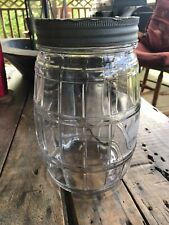 Vintage HOOSIER STYLE Glass  JAR Cabinet Canister Barrel w/ Lid Kitchen Antique picture