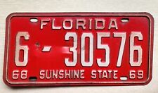 LICENSE PLATE-VINTAGE-FLORIDA-SUNSHINE STATE-1968-1969-6-30576-DECORATIVE USE picture