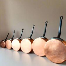Set of SIX Copper Pans with Cast Iron Handles picture