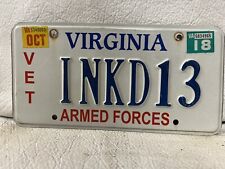 2018 Virginia Vanity Armed Forces License Plate ~ INKD13 picture