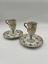 Antique Samson & Co Paris France Porcelain Teacups And Saucers Gold Silver White picture