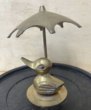Vintage Brass Duck Figurine Holding An Umbrella 