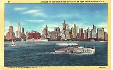 NYC Downtown Skyline From Hudson River Linen 1946 New York City  picture