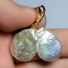 17-18MM Natural Baroque White Coin pearl Dangle Earrings 14K Freshwater Women picture