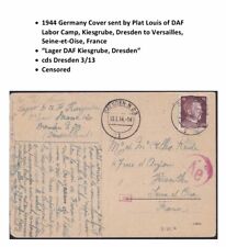 Postcard DAF Labor Camp Kiesgrube Dresden to Versailles France Censor 1944 WWII picture