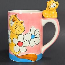 Indra Hand Painted Cat Coffee Mug Fine Stoneware Cat On Handle Majolica 10 Oz picture