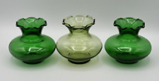 Vintage Anchor Hocking Green Glass Ruffled Edge Bud Flower Vases Set of 3 picture