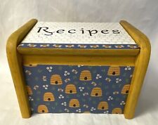 Handmade Wood Recipe Box Painted Yellow Decoupage Beehives Bees Flip Lid VTG picture