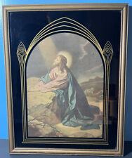 Antique Art Deco Gothic Framed Litho Print JESUS Prays Mount Olives Gethsemane picture