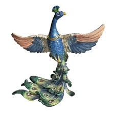 Kings Point Design Jeweled hand painted Enamel Peacock Taking Flight Trinket Box picture