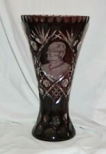  Stunning Pope John Paul II Etched Crystal Vase PURPLE Vintage Heavy Crystal  picture