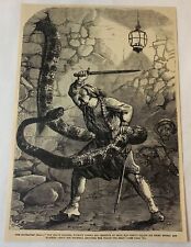 1876 magazine engraving~  MAN FIGHTING GIANT SNAKE WITH A SWORD picture