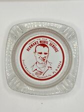 Vtg Herman's Mobil Service Clear Glass Red Lettering Ashtray picture